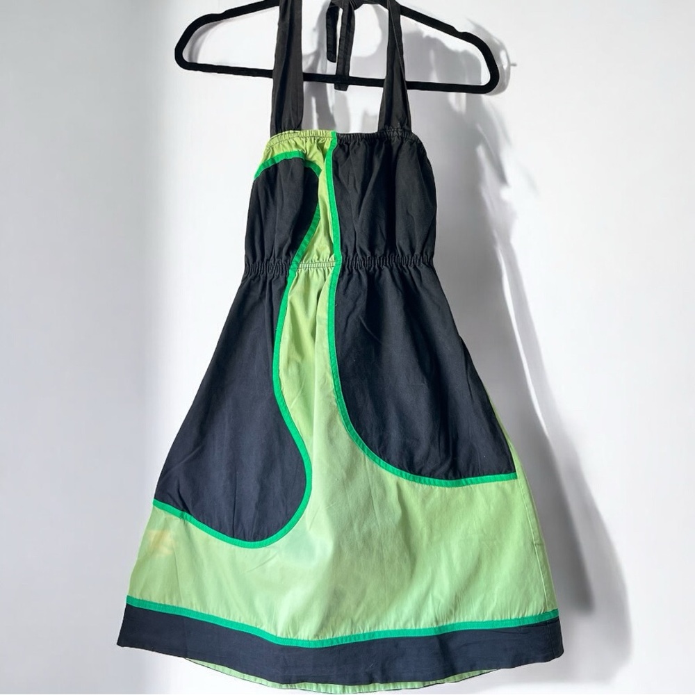Preloved Green and Black Gabardine Halter Dress with Pockets from Argentina